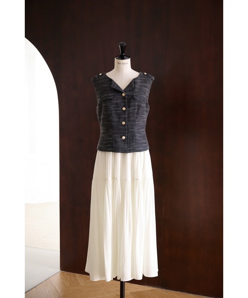 emma cook エマクック　ワンピース　イギリス　ベアトップワンピース　麻 Her lip to ワンピース Emma Tweed Docking Dress : ZOZOTOWN