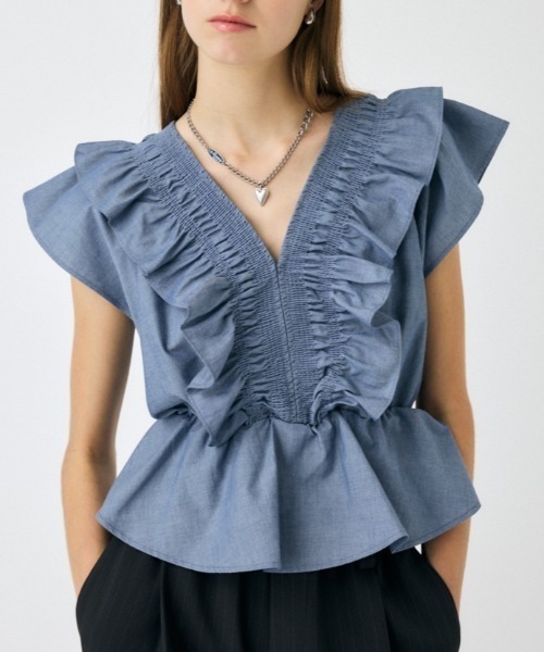 ブラウス シャツ SHIRRING RUFFLE PEPLUM トップス レディース MOUSSY ブラウス シャツ SHIRRING RUFFLE PEPLUM トップス