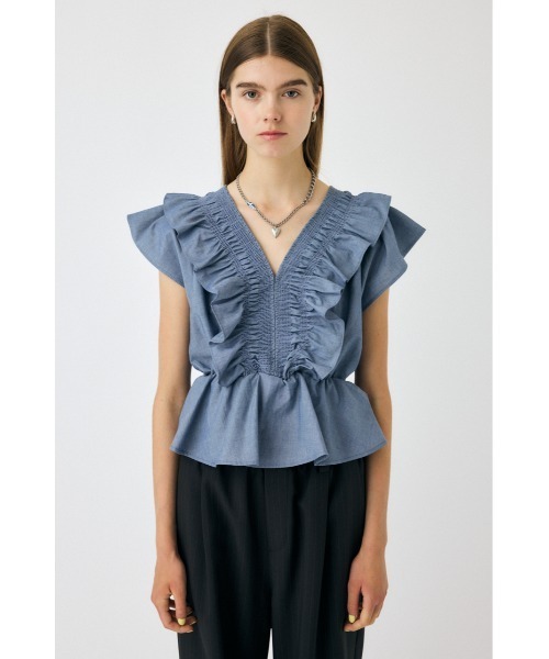 moussy SHIRRING RUFFLE PEPLUM トップス ブラック MOUSSY | SHIRRING RUFFLE PEPLUM トップス (その他トップス
