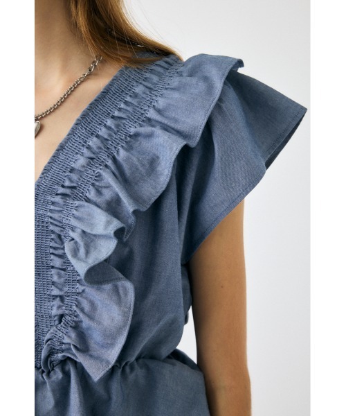 MOUSSY ブラウス シャツ SHIRRING RUFFLE PEPLUM トップス