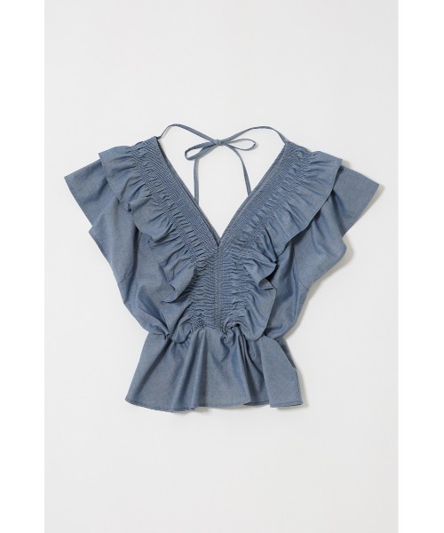 MOUSSY ブラウス シャツ SHIRRING RUFFLE PEPLUM トップス