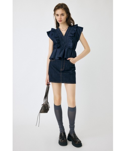 ブラウス シャツ SHIRRING RUFFLE PEPLUM トップス レディース SHIRRING RUFFLE PEPLUM トップス / ブルー（シャツ/ブラウス