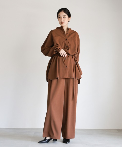 【Sato】 Ladies Mサイズ セット ブラウン ウール混・デザインセットアップ/DoCLASSE