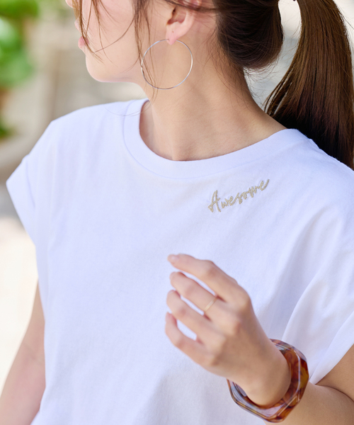➀【JOURNAL STANDARD relume】白 刺繍ロゴフレンチTEE 追加2》刺繍ロゴフレンチTEE｜ジャーナルスタンダード