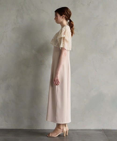 AIMER ドレス フラワーモール刺繍キーネックブラウス×Iライン