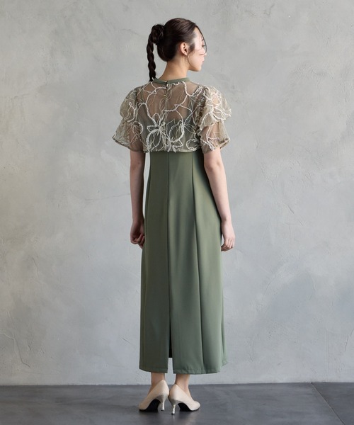 AIMER（エメ） ドレス フラワーモール刺繍キーネックブラウス×Iライン