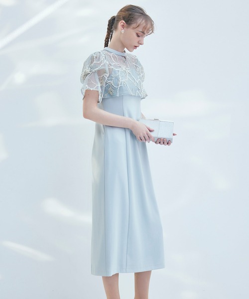 AIMER（エメ） ドレス フラワーモール刺繍キーネックブラウス×Iライン