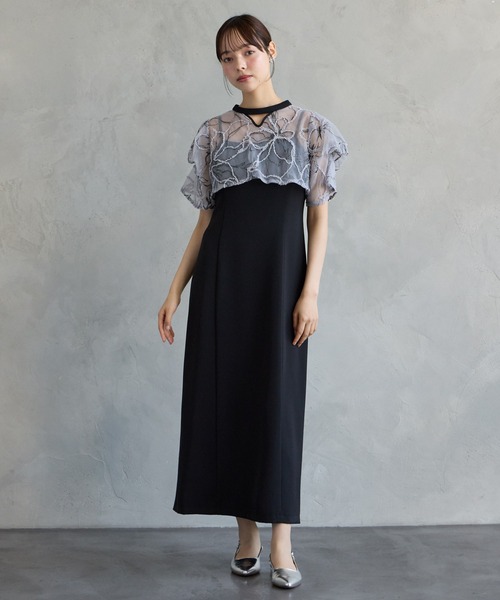 AIMER（エメ） ドレス フラワーモール刺繍キーネックブラウス×Iライン