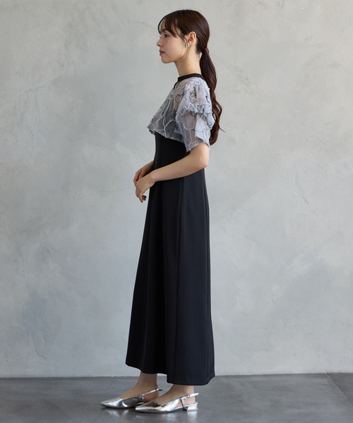 AIMER（エメ） ドレス フラワーモール刺繍キーネックブラウス×Iライン