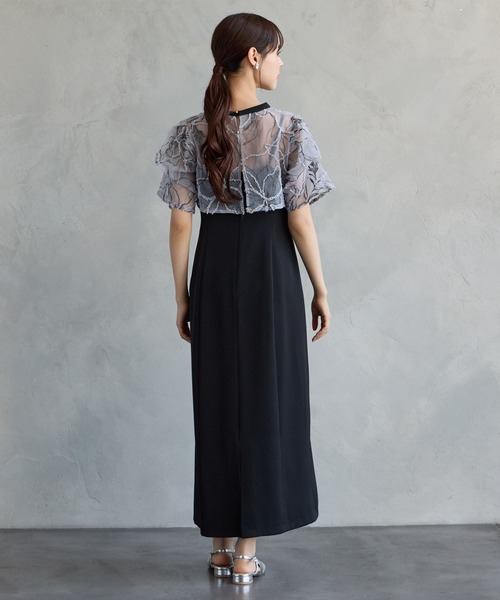 AIMER（エメ） ドレス フラワーモール刺繍キーネックブラウス×Iライン