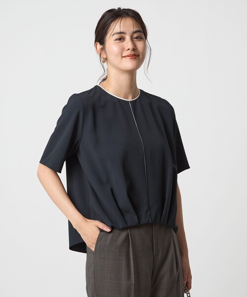 ブラウス シャツ フロント ライン 5分袖 TEEブラウス レディース