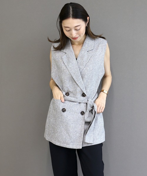 Aletta vita ベスト ジレ ミックスツイードベルト付テーラードベスト