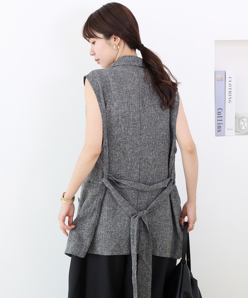 Aletta vita ベスト ジレ ミックスツイードベルト付テーラードベスト