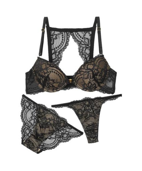 ブラジャー ショーツセット 「3点セット」ヌーディ バックカットレース