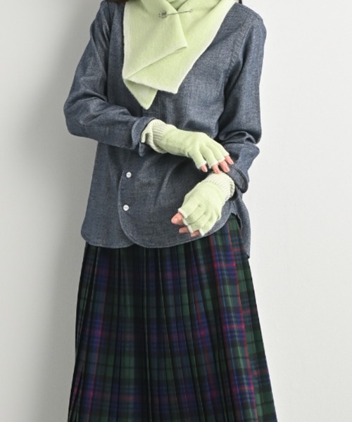 手袋 内モンゴル産アルバスカシミヤ 指だし配色グローブ｜カシミヤ100