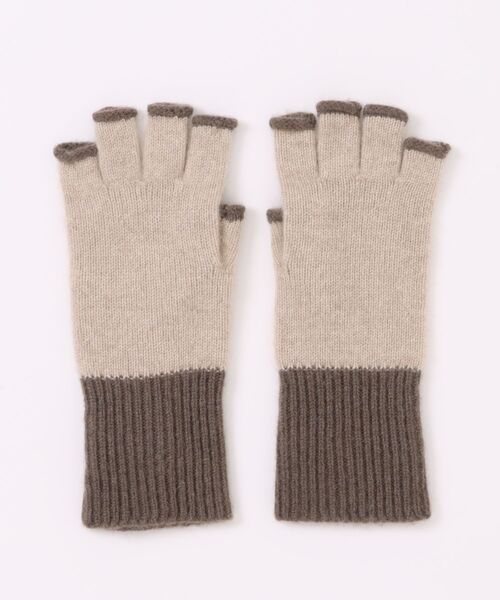 手袋 内モンゴル産アルバスカシミヤ 指だし配色グローブ｜カシミヤ100