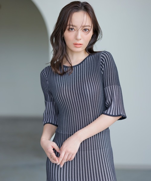 anuans（アニュアンス） 半袖ワンピース FREE サックスブルー