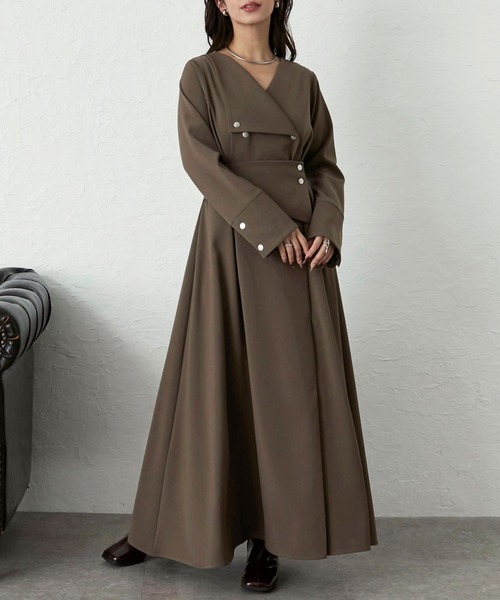 Elishe フレアワンピース Elishe ワンピース アシメボタンフレアワンピース : ZOZOTOWN Yahoo!店