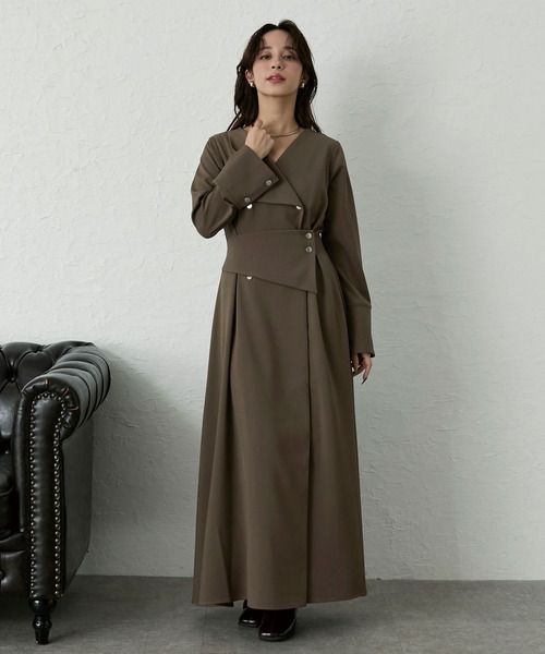 Elishe ワンピース アシメボタンフレアワンピース : ZOZOTOWN Yahoo!店