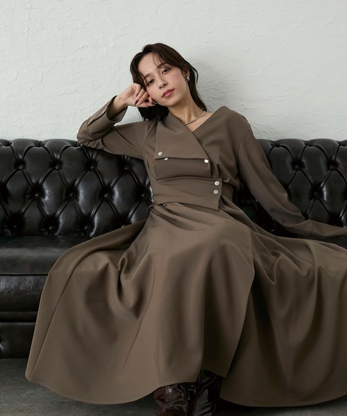 Elishe ワンピース アシメボタンフレアワンピース : ZOZOTOWN Yahoo!店