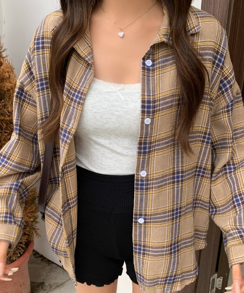 ブラウス シャツ ネルシャツ/ヴィンテージライクデザイン長袖シャツ