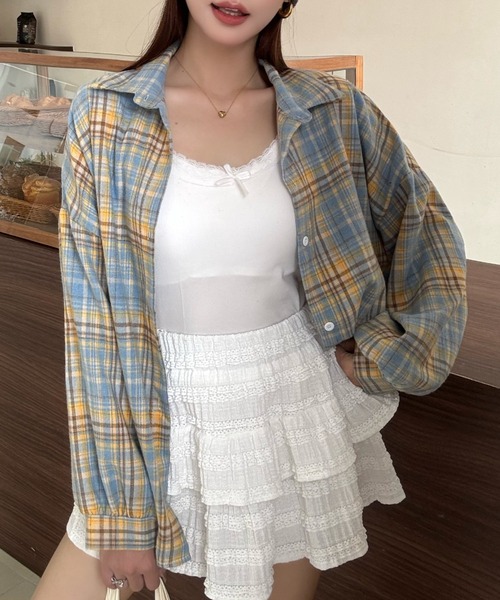 ブラウス シャツ ネルシャツ/ヴィンテージライクデザイン長袖シャツ