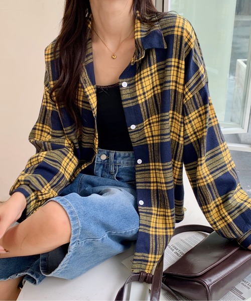 ブラウス シャツ ネルシャツ/ヴィンテージライクデザイン長袖シャツ