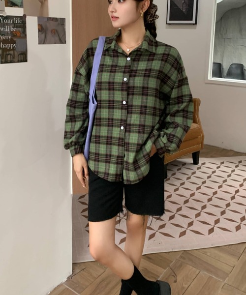 ブラウス シャツ ネルシャツ/ヴィンテージライクデザイン長袖シャツ