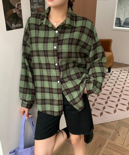 ブラウス シャツ ネルシャツ/ヴィンテージライクデザイン長袖シャツ