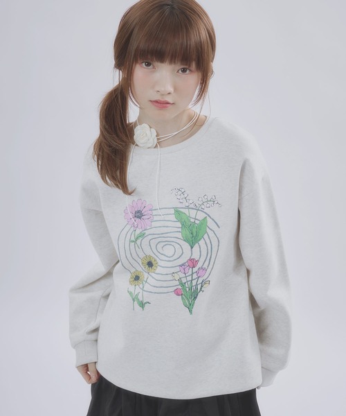 MSGirl トレーナー スウェット フラワーグラフィックスウェット