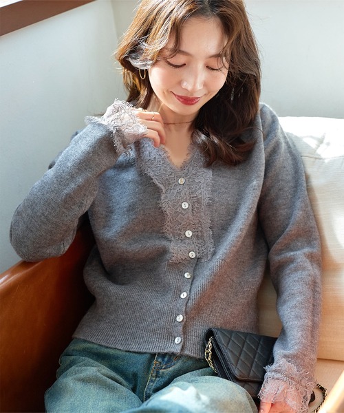 KOBE LETTUCE（神戸レタス） カーディガン Vネックレースニット