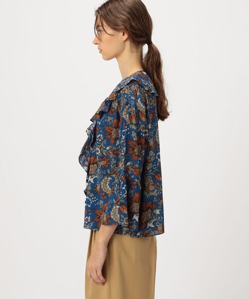 SOULEIADO（ソレイアード） ブラウス シャツ レーヨンプリント フリル