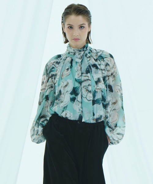 sov. シフォンボウタイブラウス Sov. ブラウス シャツ フラワーシフォン ボウタイブラウス レディース