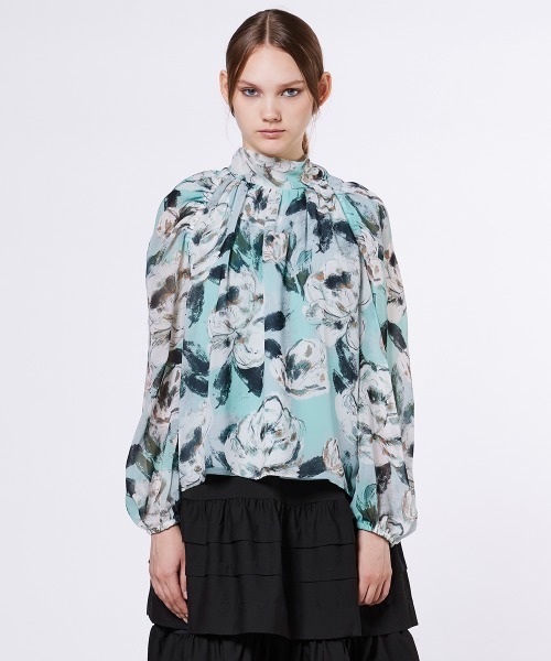 Sov. ブラウス シャツ フラワーシフォン ボウタイブラウス レディース