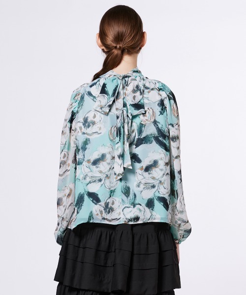 Sov. ブラウス シャツ フラワーシフォン ボウタイブラウス レディース