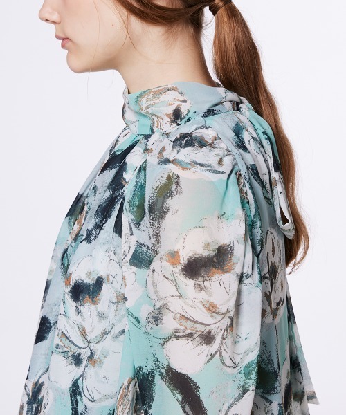 Sov. ブラウス シャツ フラワーシフォン ボウタイブラウス レディース