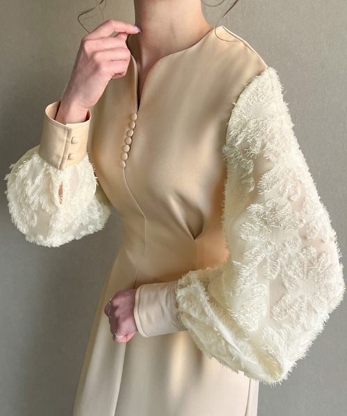 「JUNOAH」 長袖ワンピース X-LARGE ライトベージュ レディース_画像3