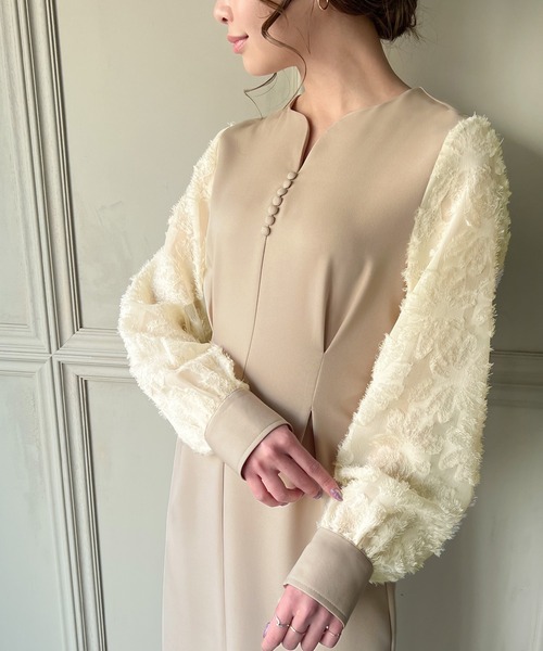 「JUNOAH」 長袖ワンピース X-LARGE ライトベージュ レディース_画像6