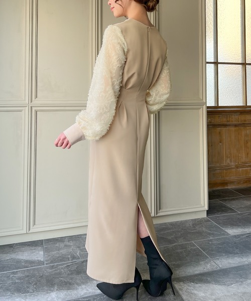 「JUNOAH」 長袖ワンピース X-LARGE ライトベージュ レディース_画像7