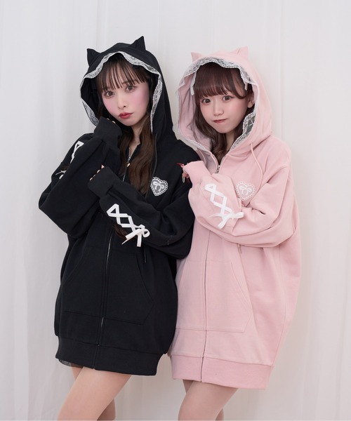 Honey Cinnamon（ハニーシナモン） パーカー ポイントレースねこ耳