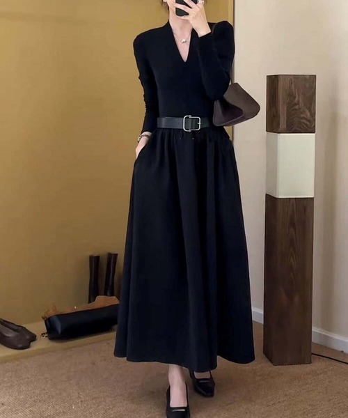 MAISON DE THERESE（メゾン ド テレーズ） ワンピース Vネック異素材