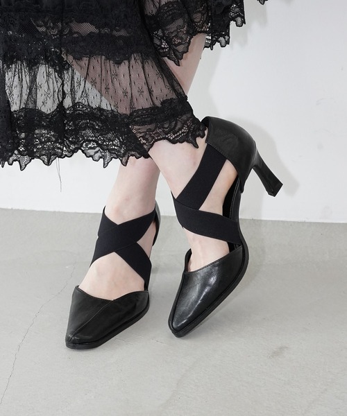 パンプス スクエアトゥ クロスストラップパンプス chs26s005