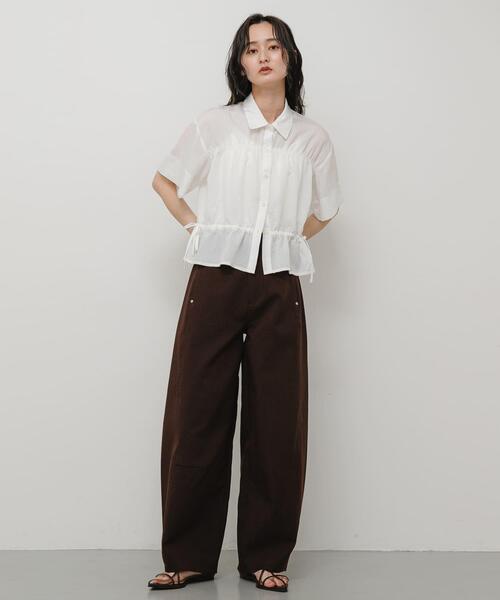 ブラウス シャツ クロップドペプラムシャーリングシャツ レディースの画像