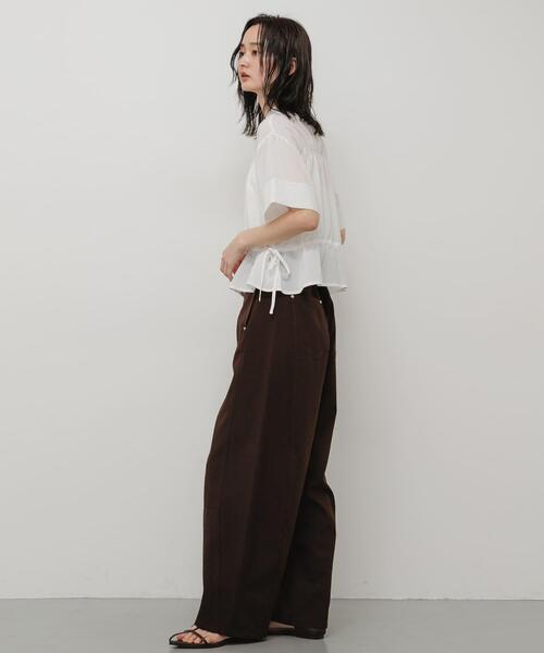 ブラウス シャツ クロップドペプラムシャーリングシャツ レディースの画像