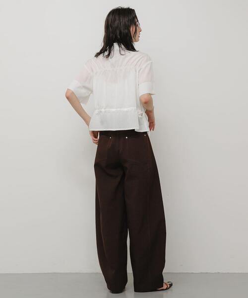 ブラウス シャツ クロップドペプラムシャーリングシャツ レディースの画像