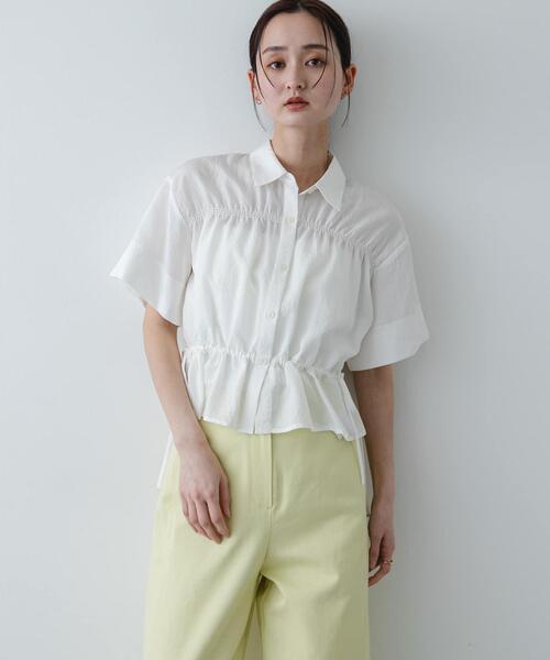 ブラウス シャツ クロップドペプラムシャーリングシャツ レディースの画像