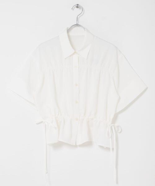 ブラウス シャツ クロップドペプラムシャーリングシャツ レディースの画像