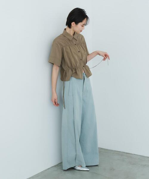 ブラウス シャツ クロップドペプラムシャーリングシャツ レディースの画像