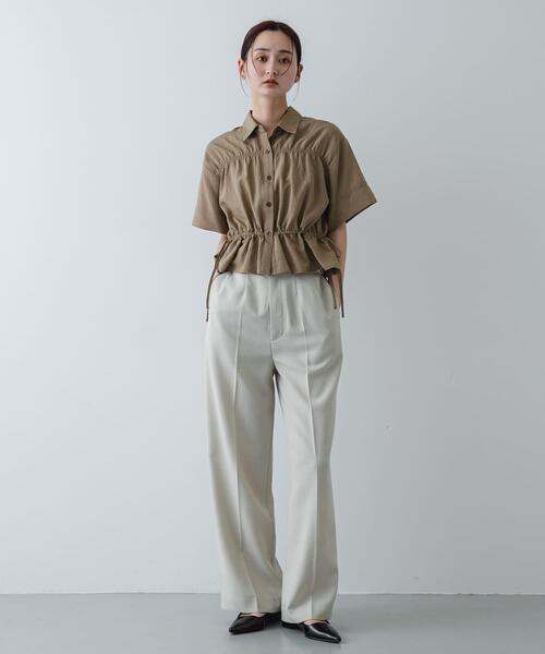 ブラウス シャツ クロップドペプラムシャーリングシャツ レディースの画像
