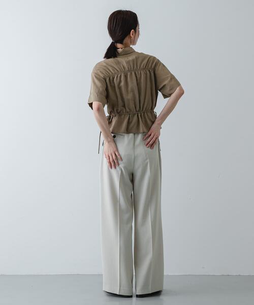 ブラウス シャツ クロップドペプラムシャーリングシャツ レディースの画像